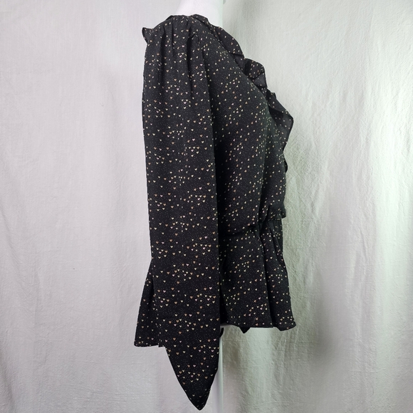 Cabi Womens Eros Blouse SZ M Wrap Multi Color Hearts Romantic Ruffles Valentines - Picture 4 of 16